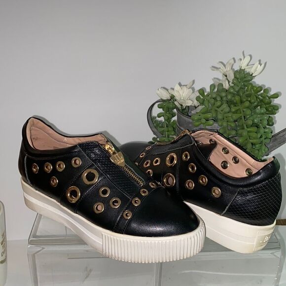 LORIBLU Platform Grommet And Zip Creeper Chunky Embellished Sneakers Black  7.5 - Picture 1 of 16